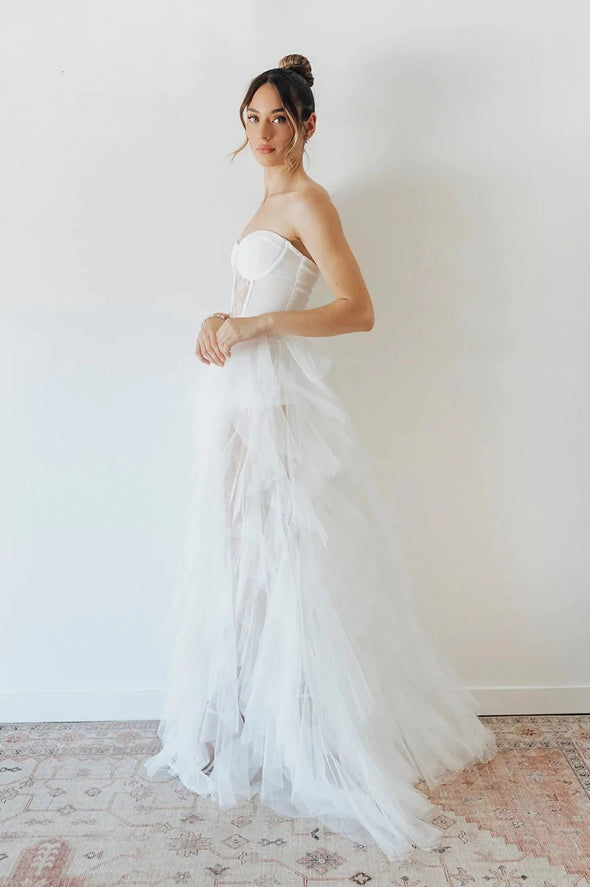 Super Edgy Wedding Dresses With Touch Sexy Glam. Sheer Lace BodiceTiered Tulle Skirt Bridal Gown ZW790