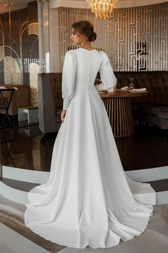Modest A Line Long Sleeves Wedding Dress Vintage Gown