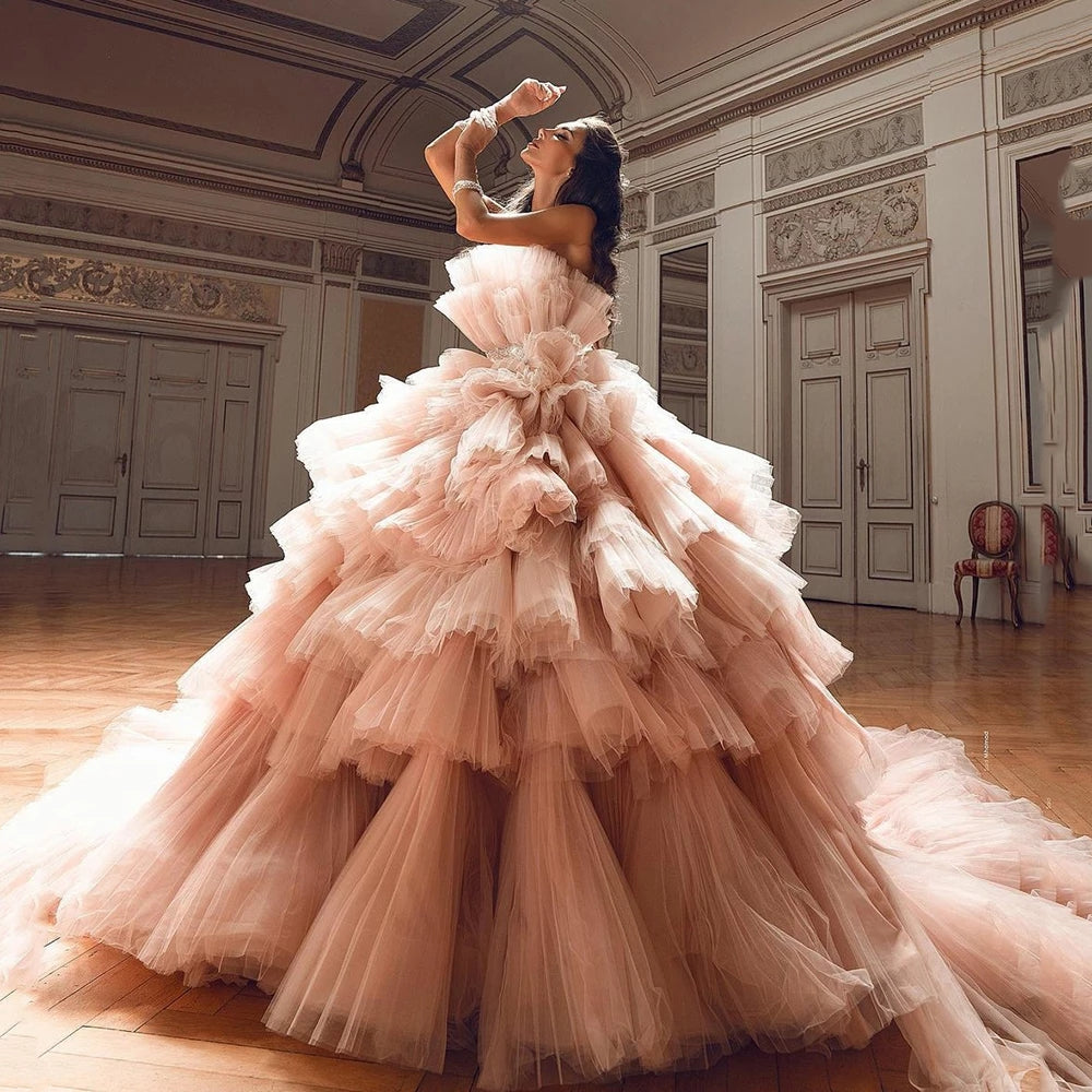 Gorgeous Ball Gown Tiered Tulle Prom Dress Blush Pink TANYA BRIDAL Gorgeous Ball Gown Tiered Tulle Prom Dress Blush Pink TANYA BRIDAL