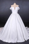 Off The Shoulder Simple A Line Satin White Wedding Dress