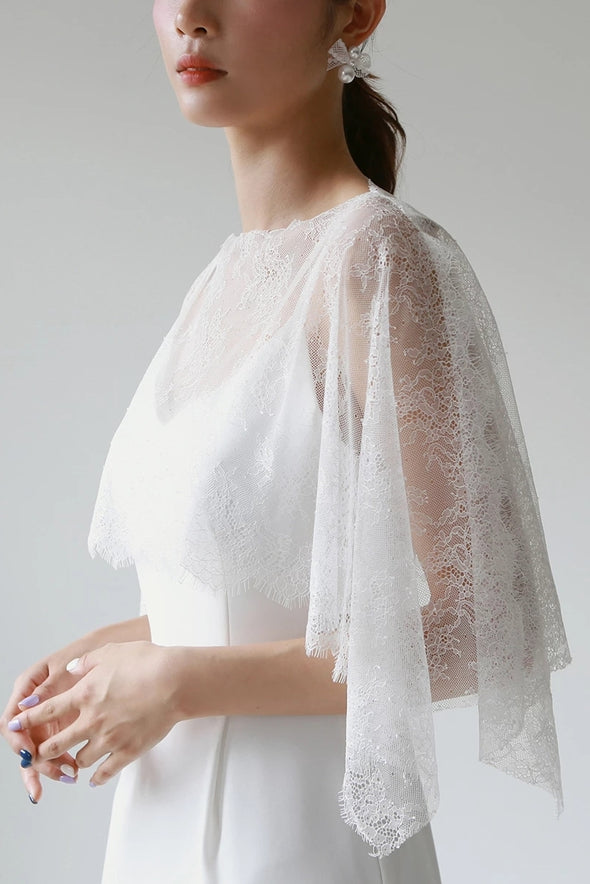 Short Lace Wedding Cape O-Neck Soft Lace Bridal Bolero Shawl Accessories DJ158