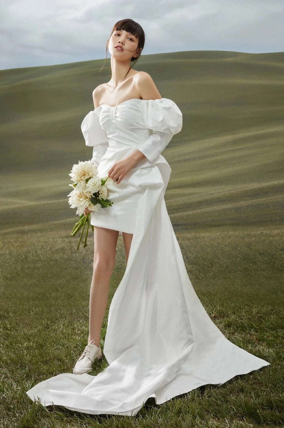Short Mini Taffeta Wedding Dress Off The Shoulder With Detachable Long TANYA BRIDAL Short Mini Taffeta Wedding Dress Off The Shoulder With Detachable Long TANYA BRIDAL