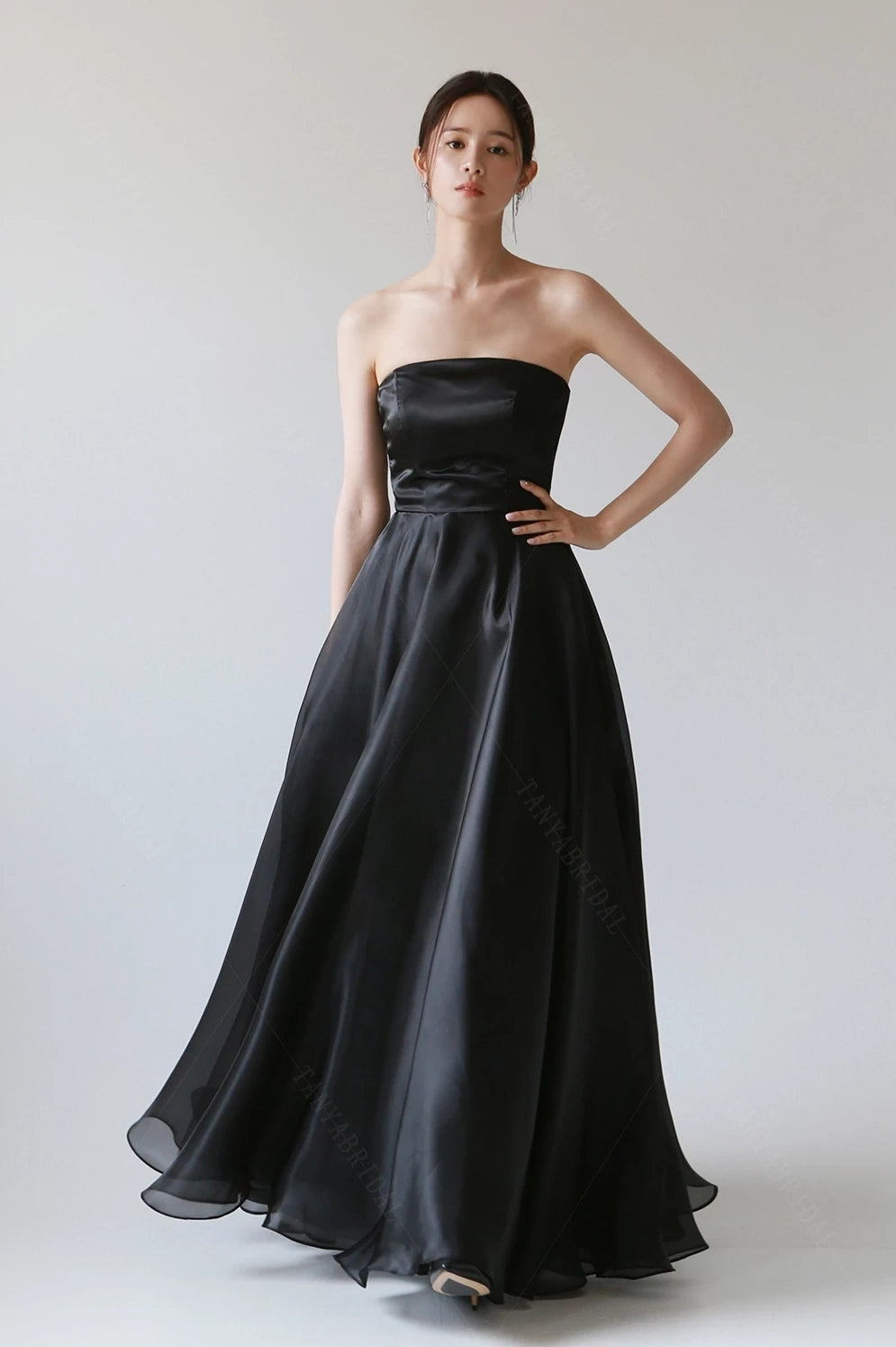 Strapless Black Wedding Dresses A Line Lace Up With Removeable Coat DW TANYA BRIDAL Strapless Black Wedding Dresses A Line Lace Up With Removeable Coat DW TANYA BRIDAL