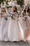 A Line Bohemian Long Lace Tulle Wedding Dresses Off The Shoulder TB1413