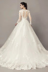 Long Illusion Sleeves Modest A Line Lace Wedding Dress
