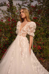 Little Flowers 3D Lace Wedding Dresses Short Sleeve Noivas ZW890