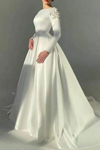 Ivory Muslim Wedding Dress Vestidos De Novia Luxury Beading