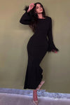 Formal Black Feather Evening Dress With Long Sleeves