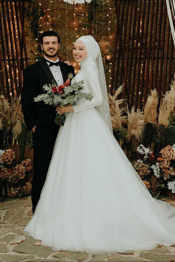 Muslim Wedding DressesLong Sleeves A Line Bridal Gown