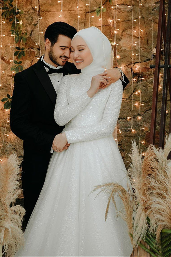 Muslim Wedding Dresses A Line Bling Bling Bride Gown