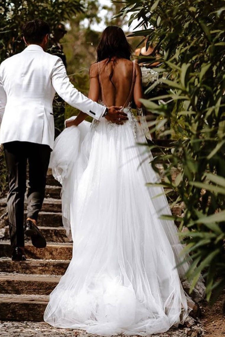 Sexy Deep V Lace Appliques Wedding Dresses Backless TANYA BRIDAL Sexy Deep V Lace Appliques Wedding Dresses Backless TANYA BRIDAL