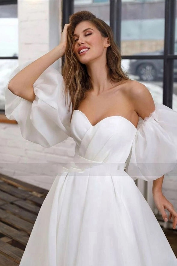 Princess White Wedding Dress Puff Short Sleeve