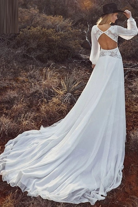 Bohemian Chiffon A-Line Long Sleeves Wedding Dresses
