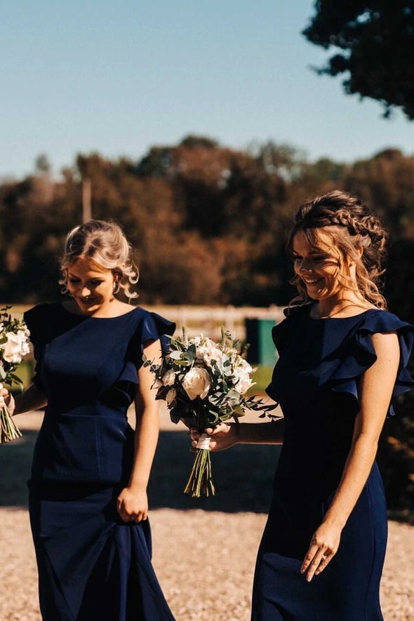 Modest Mermaid Simple Bridesmaid Dress With Ruffles Sleeves