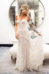 Off The Shoulder Sweetheart Long Lace Sheath Wedding Dress