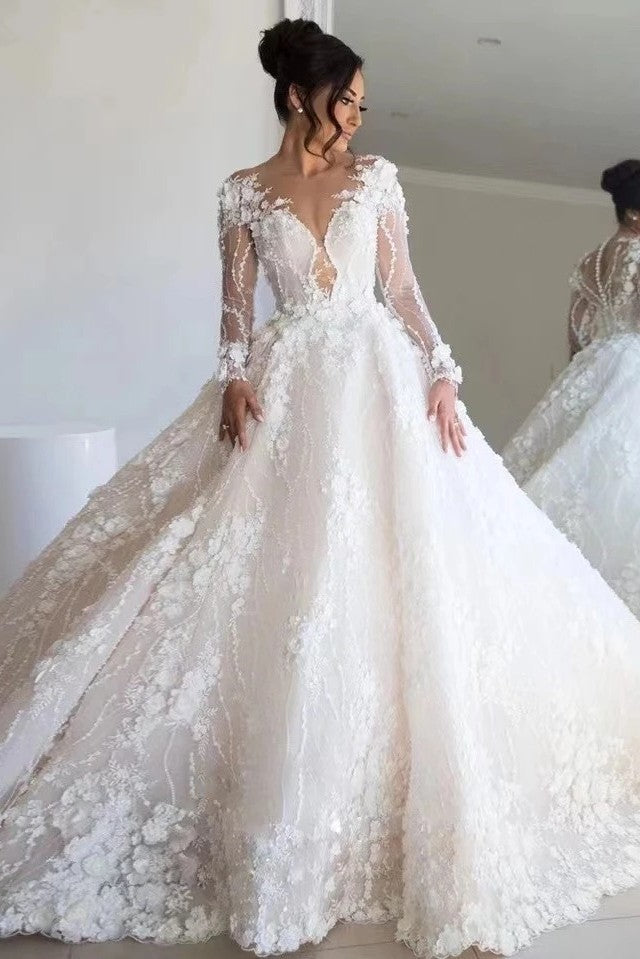 Luxury Ball Gown Full Sleeves Wedding Dress