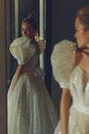 Shiny Glitter Wedding Dresses With Puff Short Sleeve