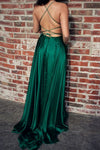 Prom Gown High Slit Spaghetti Straps Cross Back Evening Dress