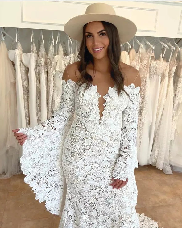 Vintage Crochet Lace Mermaid Wedding Dress