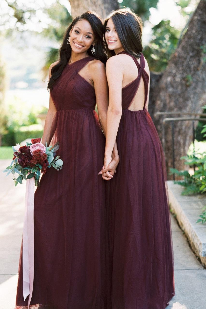 Burgundy Beach A Line Bridesmaid Dresses Backless – TANYA BRIDAL