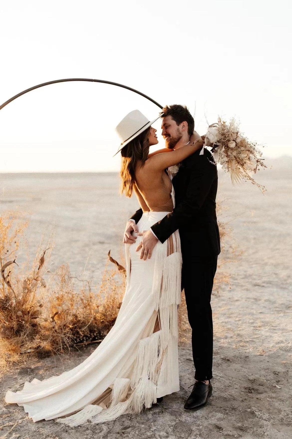 Halter Mermaid Wedding Dresses With Stunning Tassels Backless