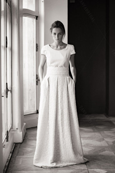 Cap Sleeve O-Neck Wedding Dresses Lace Backless Boho Noivas ZW804
