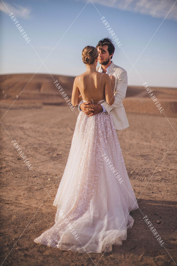 Gorgeous Wedding Dresses A Line Sparkly Romantic Noivas DW423