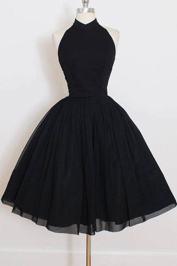 Elegant Black Short Cocktail Dresses, Halter Homecoming Party Dress