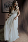 V Neck Lace Chic A Line Wedding Dresses Modest Bride Gown