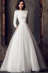 A Line Simple Wedding Dress Long Sleeves With Buttons