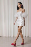 Above Knee Satin Wedding Dresses With Puff Long Sleeves  DW701