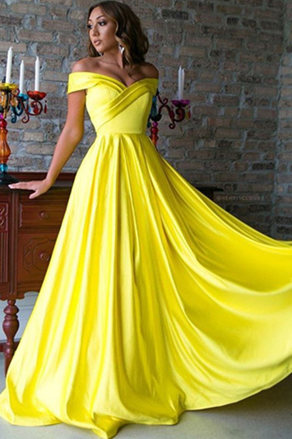 Off Shoulder A Line Prom Dresses Satin Evening Pageant Gowns