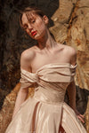Taffeta Fashion A Line Wedding Dresses High Split Boho Bridal Gowns ZW708