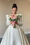 Simple Satin Long Sleeves Wedding Dresses