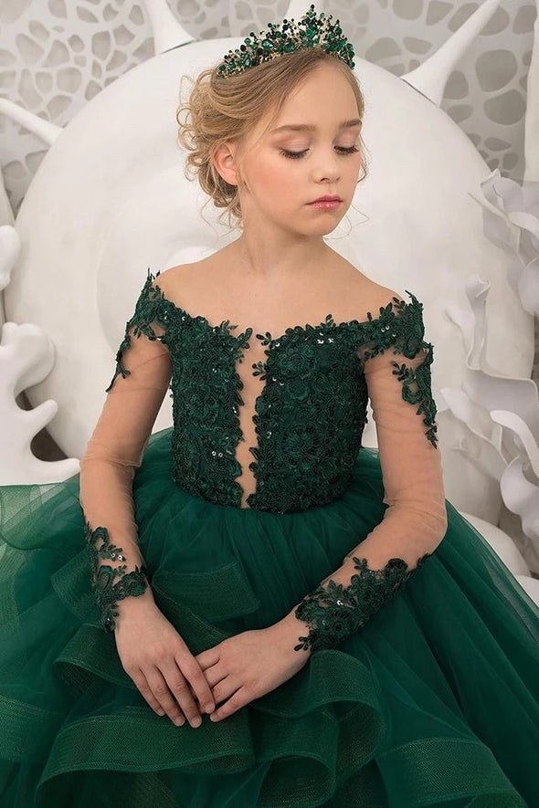 Green Lace Flower Girl Dress Wedding Party Dress