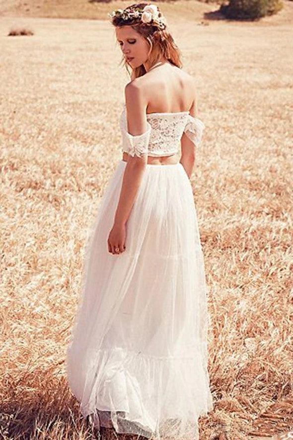Two Pieces A Line Lace Chiffon Wedding Dress Beach Style – TANYA BRIDAL
