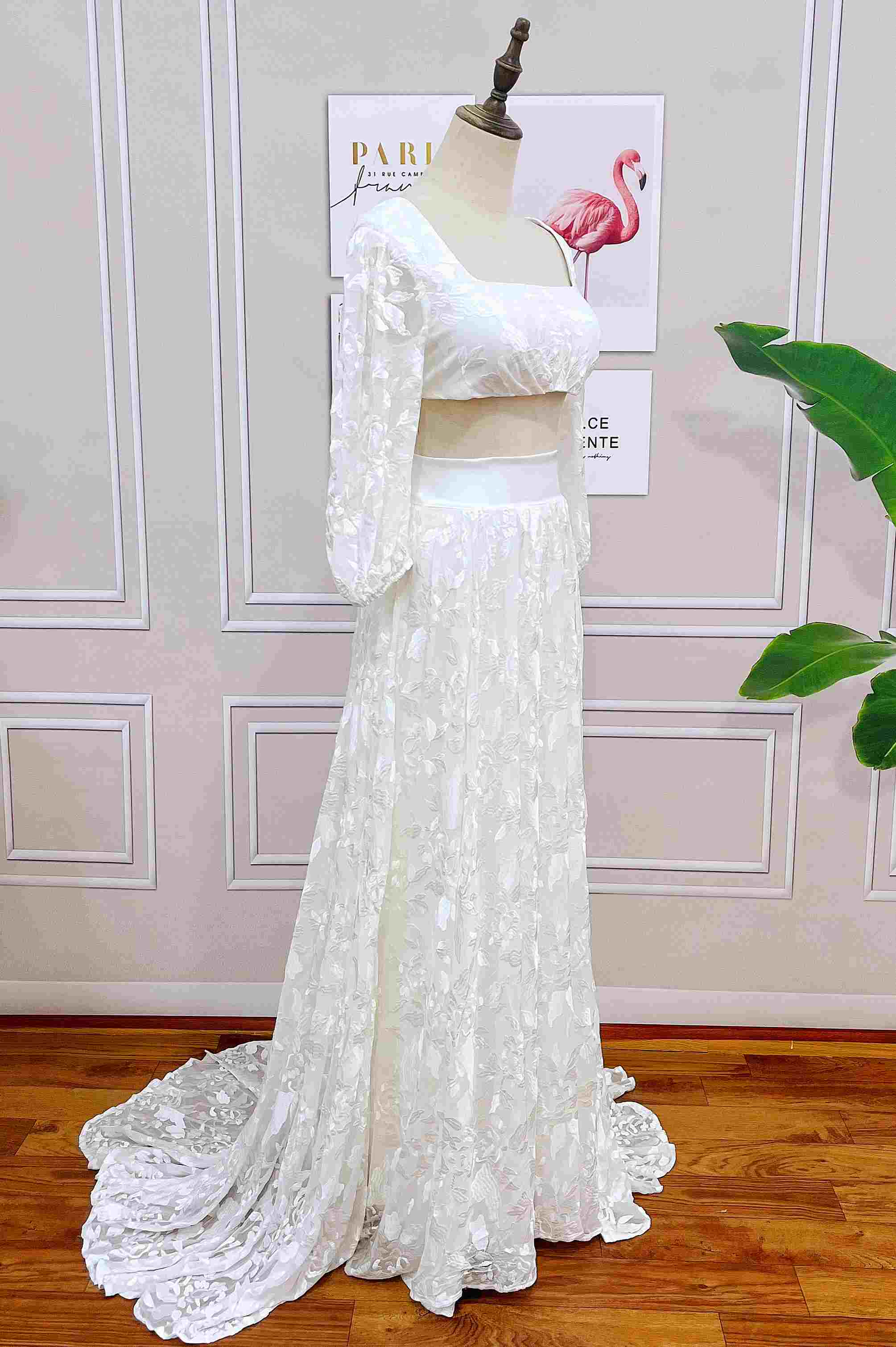 Dreamy Wedding Gown Two-Piece Silk Floral Lace Bohemian Bridal Dresses TANYA BRIDAL Dreamy Wedding Gown Two-Piece Silk Floral Lace Bohemian Bridal Dresses TANYA BRIDAL
