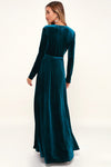 Winter V Neck Full Sleeves A Line Velvet Women Evening Dress