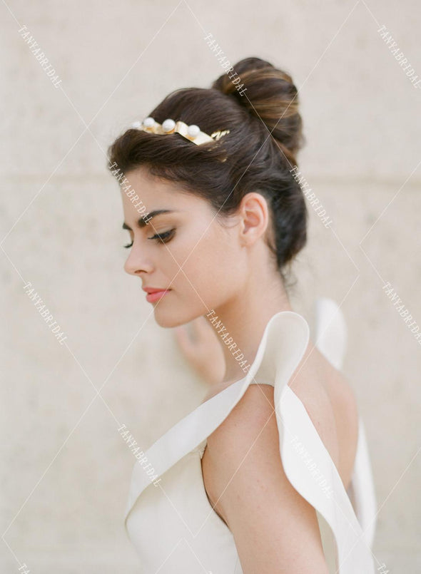 Ruffles Sleeve A Line Wedding Dresses Simple Satin Elegant Bridal Gowns V-Neck Bridal Gowns Vintage Robe de soriee ZW317