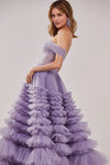 Lavender Tiered Prom Dresses Sweetheart Off the Shoulder