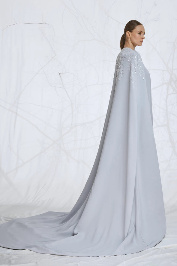 Soft Satin Sheath Wedding Dresses With Long Cape ZW912