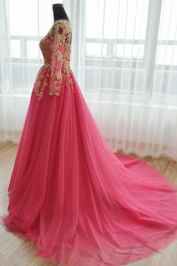 Modest Wedding Dresses Hot Pink Hot Pink Long Muslim Wedding Dress With Gold Sequins Applique Modest Wedding Dresses Hot Pink Hot Pink Long Muslim Wedding Dress With Gold Sequins Applique