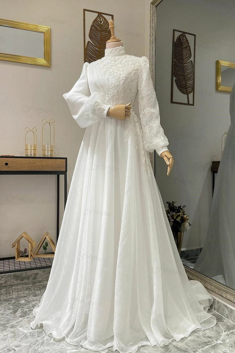 Robe De Mariée Ivory Long Sleeves Muslim Wedding Gowns – TANYA BRIDAL
