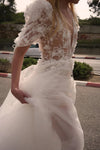 Little Flowers 3D Lace Wedding Dresses Short Sleeve Noivas ZW890