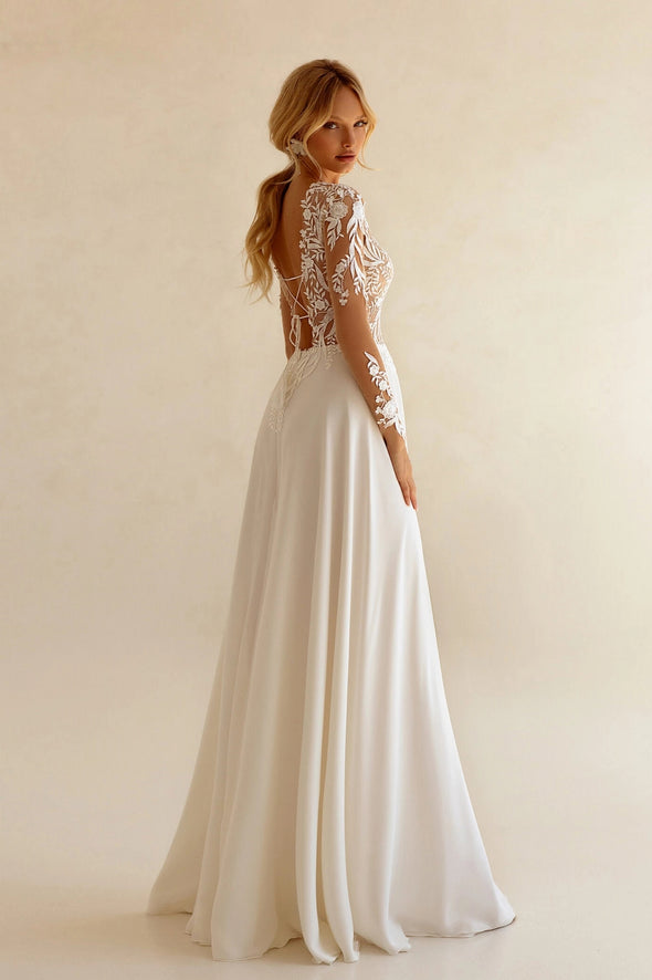Long Sleeve Lace Wedding Dresses A Line  Bohemian Bridal Gowns ZW931