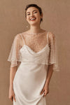 Hand-Sewn Pearl Wedding Cape Romantic Sheer Topper Bridal Bolero DJ165