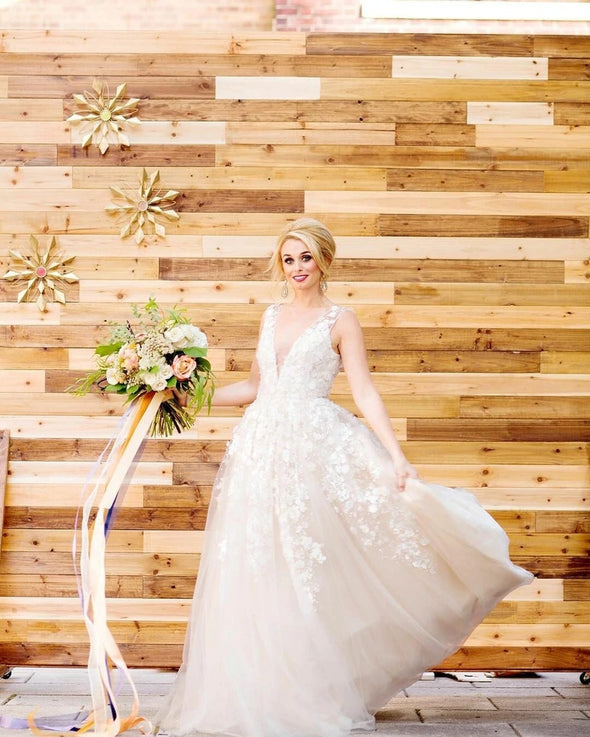 V Neck Lace Wedding Dress A Line Modest Elegant Bridal Gown