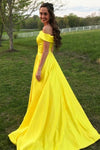 Off The Shoulder A Line Yellow Satin Prom Dress Floor Length