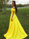 Off The Shoulder A Line Yellow Satin Prom Dress Floor Length