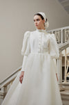 Long Puffy Sleeves Buttons Elegant Wedding Dress Arabic Muslim Gown
